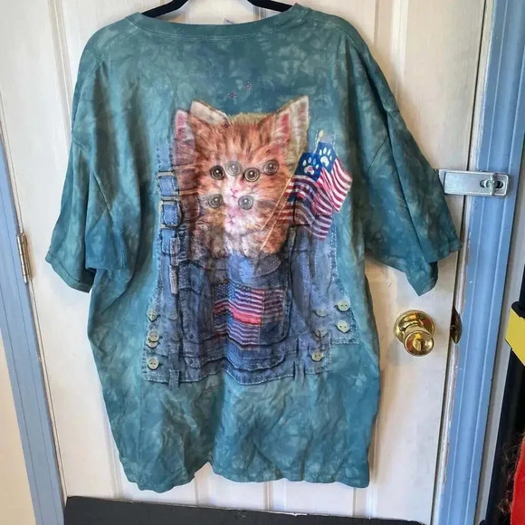 Cotton Tied Dyed Lion and Cat Prints Shirt Unisex Adult Plus Size 2XL - Picture 4 of 5